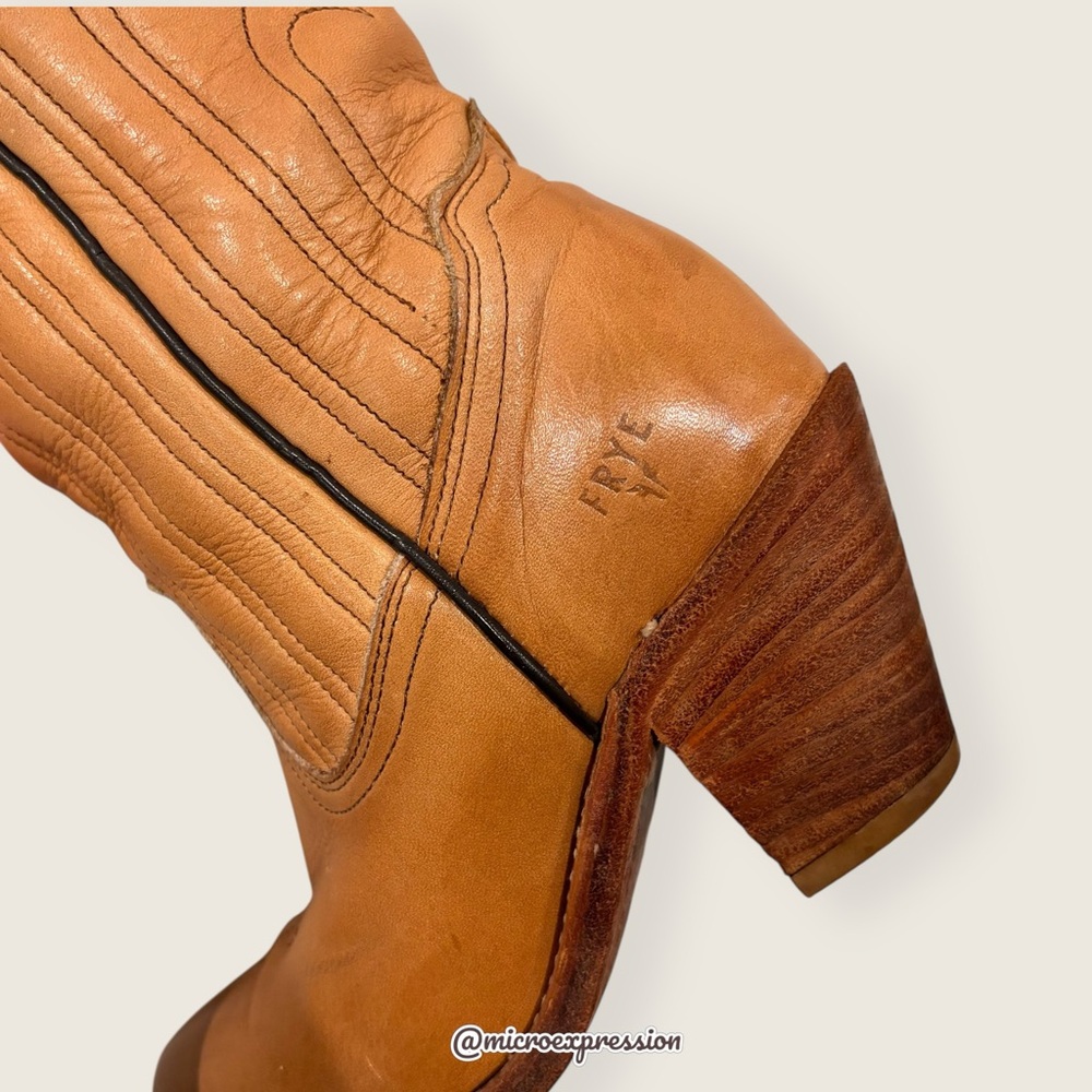 1980 VINTAGE Frye Leather PullOn Tan Cottagecore Embroidered Cowboy Western Boot - Picture 12 of 15